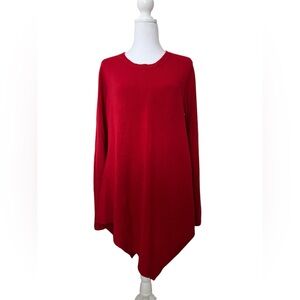Christopher & Banks Sweater Women's M Red Long Sleeve Long Angled Bottom